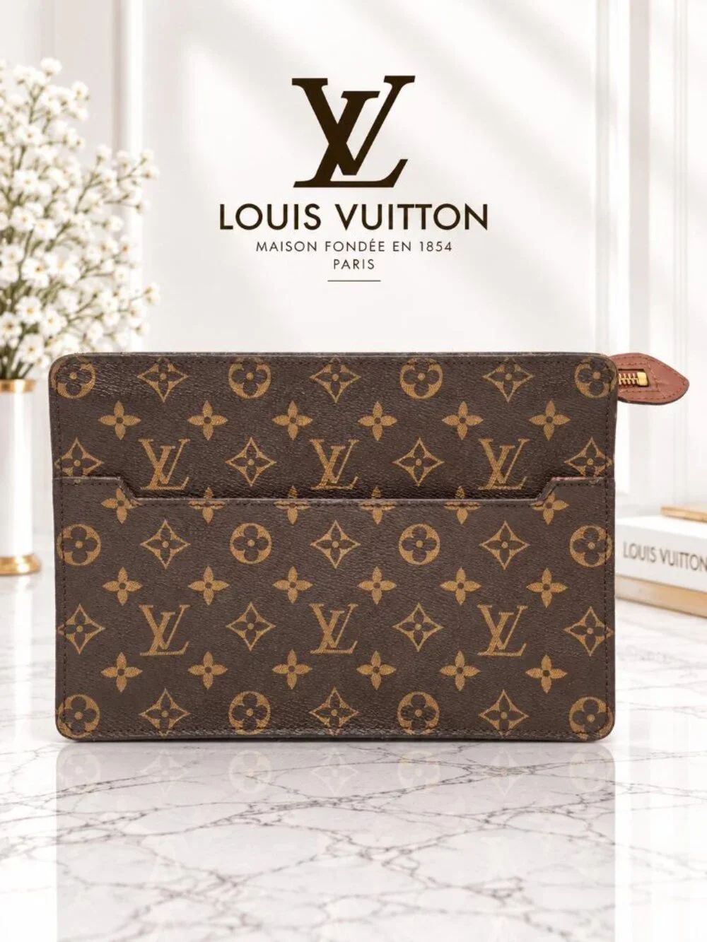 Authentic Louis Vuitton Monogram Canvas Pochette Toilette Zip Toiletry Pouch